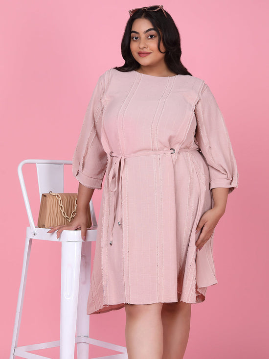 Women Solid Peach Fit and Flare Dress-8I-6059-Peach