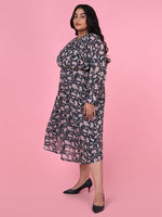 Women Floral Navy Blue Fit and Flare Midi Dress-8I-7059-Navyblue