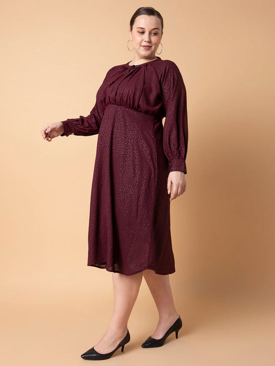 Women Floral Maroon Fit and Flare Midi Dress-8I-7065-Maroon