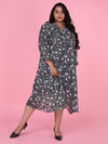 Women Floral Black Fit and Flare Midi Dress-8I-7110-Black