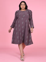 Women Floral Mauve Fit and Flare Dress-8I-7124-Mauve