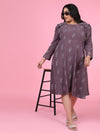 Women Floral Mauve Fit and Flare Dress-8I-7124-Mauve