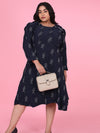 Women Floral Navy Blue Fit and Flare Dress-8I-7124-Navyblue