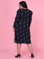 Women Floral Navy Blue Fit and Flare Dress-8I-7124-Navyblue