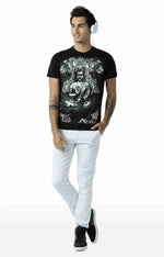 Huetrap Black Mens Short Sleeve Graphic Printed Tshirt-HT16MKGRABLK00358