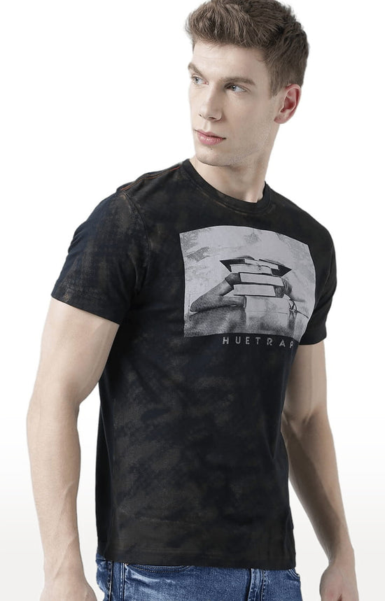 Huetrap Black Mens Short Sleeve Graphic Printed Tshirt-HT17MKGRABLK00775