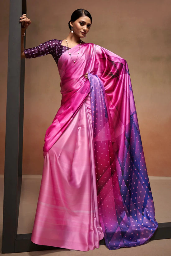 Avanshee Women's Latest Bollywood Solid Satin Saree With Unstiched Blouse-AVN-8090-PINK-DPINK