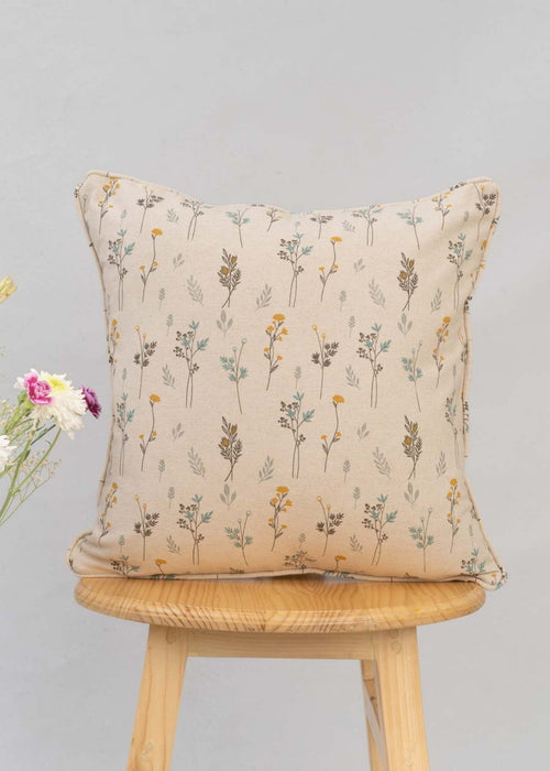 Blooming Meadows 100% cotton floral cushion cover for sofa - Beige-230451006