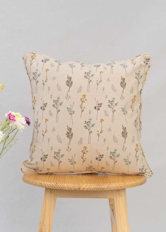 Blooming Meadows 100% cotton floral cushion cover for sofa - Beige-230451006