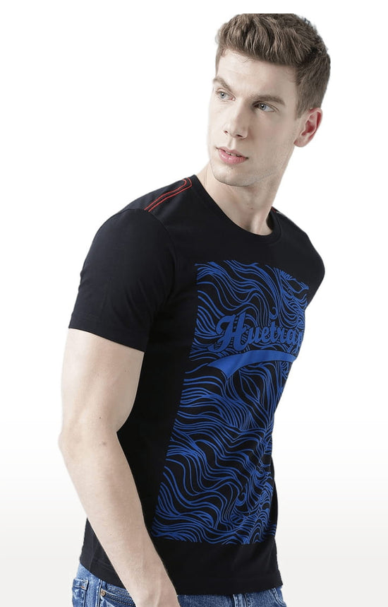 Huetrap Black Mens Short Sleeve Graphic Printed Tshirt-HT17MKGRABLK00550