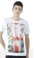 Huetrap White Mens Short Sleeve Graphic Printed Tshirt-HT17MKGRAWHT00626