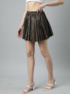 Women Solid Brown Flared Mini Skirt-909-Brown