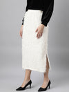 Women Solid Straight Cream Midi Skirt-932-Cream