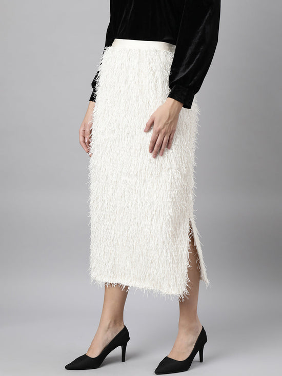 Women Solid Straight Cream Midi Skirt-932-Cream