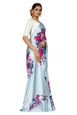 Avanshee Women's Latest Floral Printed Satin Saree With Unstiched Blouse-8002-BLUE