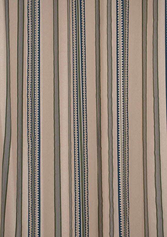 Roman Stripes 100% cotton geometric curtain for bed room - Room darkening - Pepper Green and Night Blue - Pack of 1-230823138