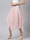 Women Solid Peach Flared Midi Skirt-982-Peach