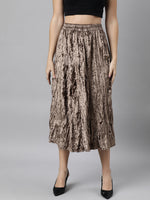 Women Solid Beige Flared Midi Skirt-9968-Beige