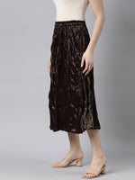 Women Solid Brown Flared Midi Skirt-9968-Brown