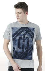 Huetrap Grey Mens Short Sleeve Graphic Printed Tshirt-HT17MKGRAGML00620