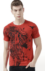 Huetrap Red Mens Short Sleeve Graphic Printed Tshirt-HT17MKGRARED00903