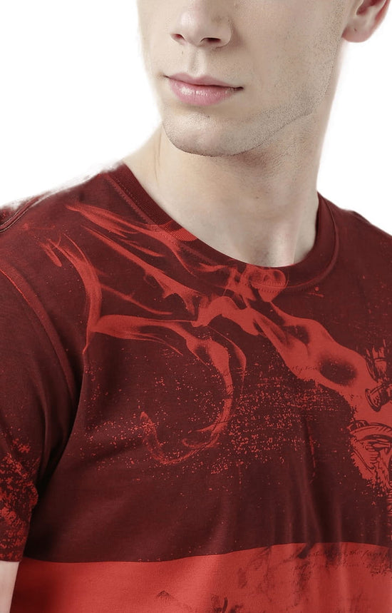 Huetrap Red Mens Short Sleeve Graphic Printed Tshirt-HT17MKGRARED00995