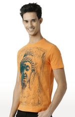 Huetrap Orange Mens Short Sleeve Graphic Printed Tshirt-HT16MKGRABZO00342