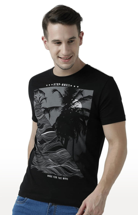 Huetrap Black Mens Short Sleeve Graphic Printed Tshirt-HT17MKGRABLK01087