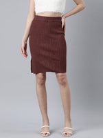 Women Self Design Brown Pencil Above Knee Skirt-A11507-Brown