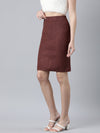 Women Self Design Brown Pencil Above Knee Skirt-A11507-Brown