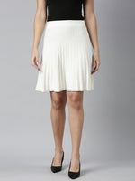 Women Self Design Cream Flared Mini Skirt-A11702-Cream