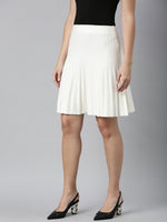 Women Self Design Cream Flared Mini Skirt-A11702-Cream