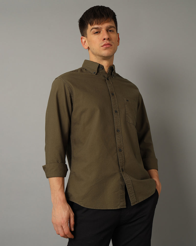 Mens Regular fit Solid Olive Green Casual Shirt
