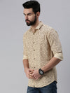 Men Spread Collar Printed Beige Shirt-A2Bprint-918-Beige