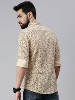 Men Spread Collar Printed Beige Shirt-A2Bprint-918-Beige