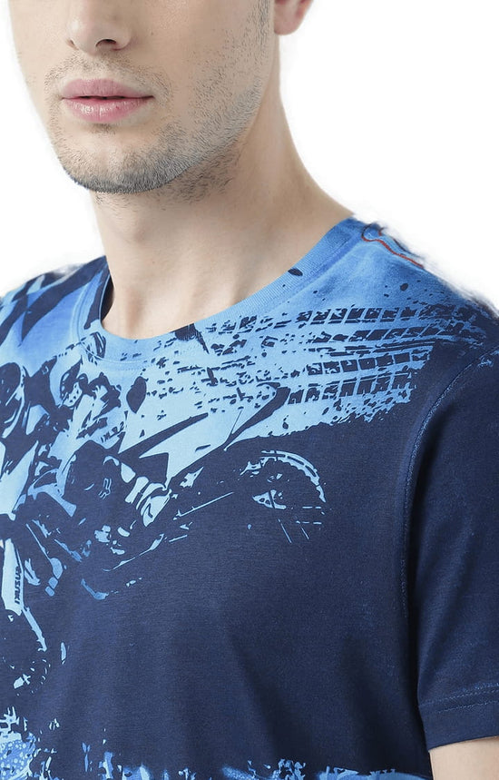 Huetrap Blue Mens Short Sleeve Graphic Printed Tshirt-HT17MKGRATQB00759