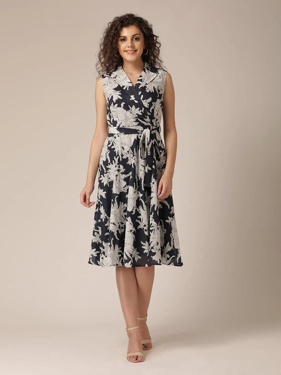 Collar With Waist Tie Midi Dress