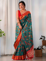 Saree Mall Women's  Blend Teal Blue Printed Designer Saree With Blouse Piece-AAVYA2501