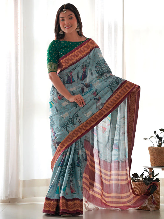 Saree Mall Women's  Blend Grey Printed Designer Saree With Blouse Piece-AAVYA2503