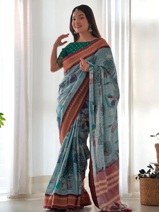 Saree Mall Women's  Blend Grey Printed Designer Saree With Blouse Piece-AAVYA2503