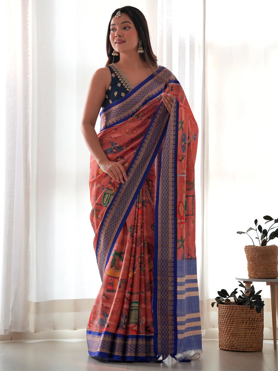 Saree Mall Women's  Blend Rust Printed Designer Saree With Blouse Piece-AAVYA2505