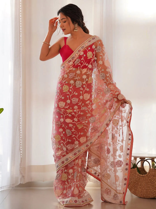 Saree Mall Women's Net Pink Embellished Designer Saree With Blouse Piece-AAVYA3103