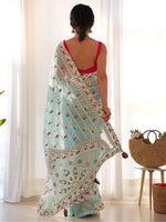 Saree Mall Women's Net Light Blue Embroidered Designer Saree With Blouse Piece-AAVYA3302