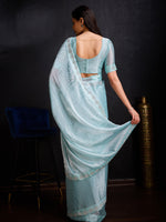 Saree Mall Women's Organza Light Blue Embellished Designer Saree With Blouse Piece-AAVYA3601