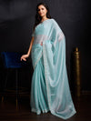 Saree Mall Women's Organza Light Blue Embellished Designer Saree With Blouse Piece-AAVYA3601