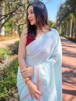 Saree Mall Women's Manipuri  Light Blue Embellished Designer Saree With Blouse Piece-AAVYA3801