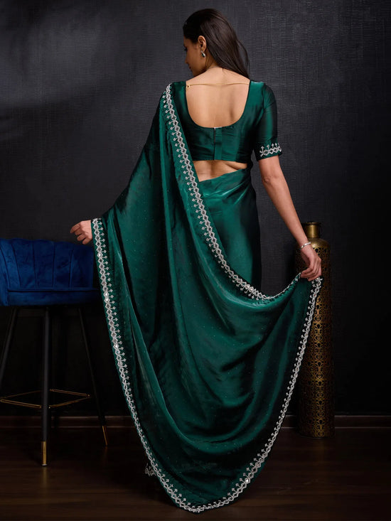 Saree Mall Women's Tissue Teal Green Embellished Designer Saree With Blouse Piece-AAVYA4301