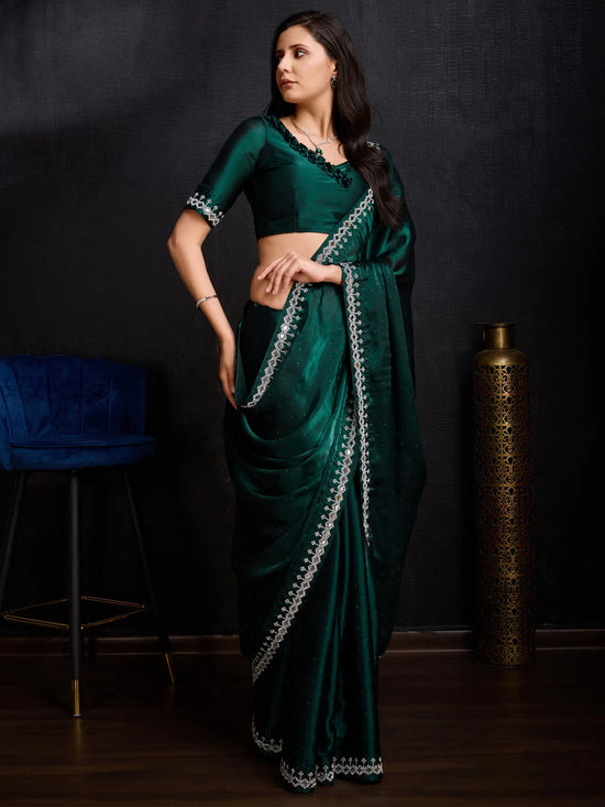 Saree Mall Women's Tissue Teal Green Embellished Designer Saree With Blouse Piece-AAVYA4301