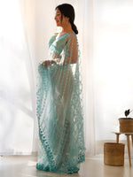 Saree Mall Women's Net Light Blue Embellished Designer Saree With Blouse Piece-AAVYA4801