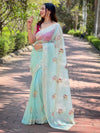 Saree Mall Women's Tissue Sea Green Embellished Designer Saree With Blouse Piece-AAVYA5301